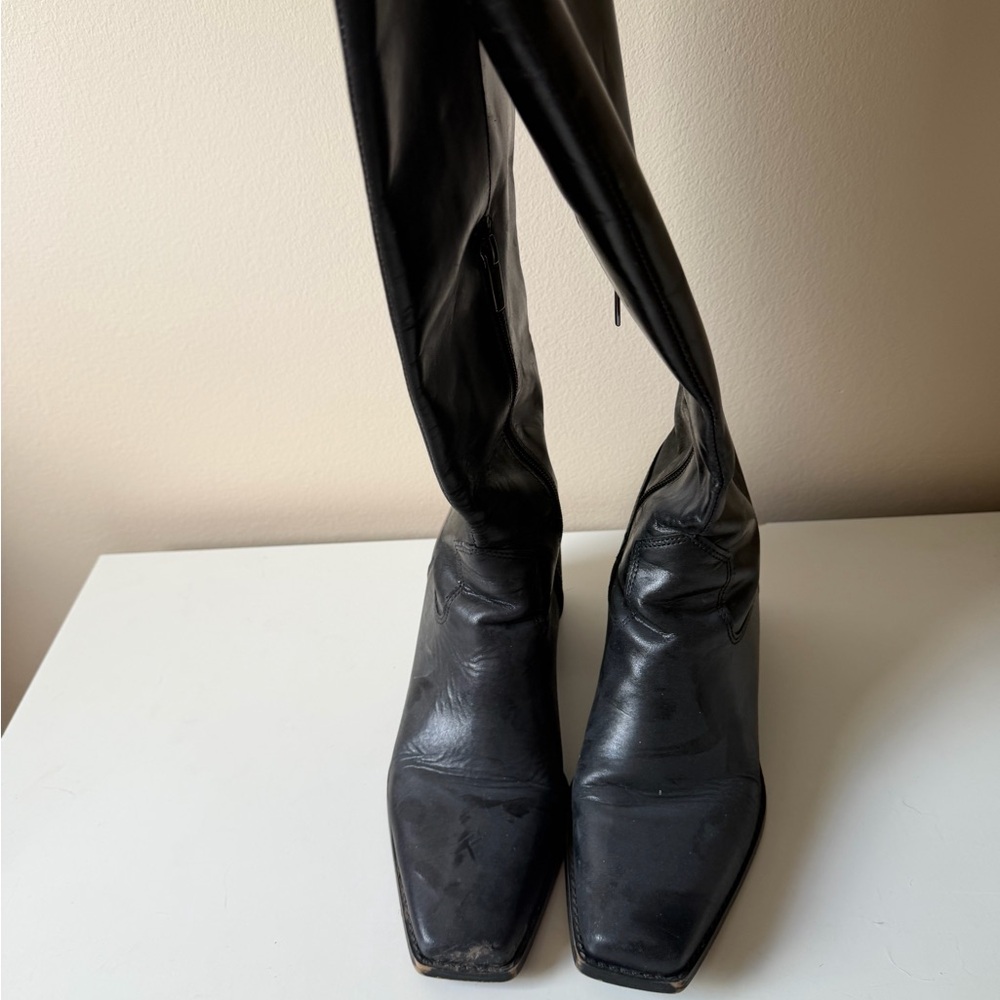 Vince Camuto Black Leather Knee-High Heeled Boots